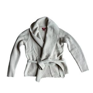 Sundance Cardigan Sweater Tan Beige Lambswool Blend Belted Knit Classic